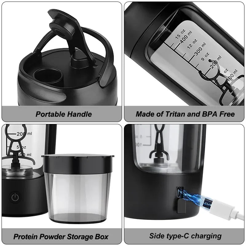Rechargeable 650ml USB Electric Protein Shaker Bottle - Fully Automatic Mixing for Gym & Cocktails, BPA Free