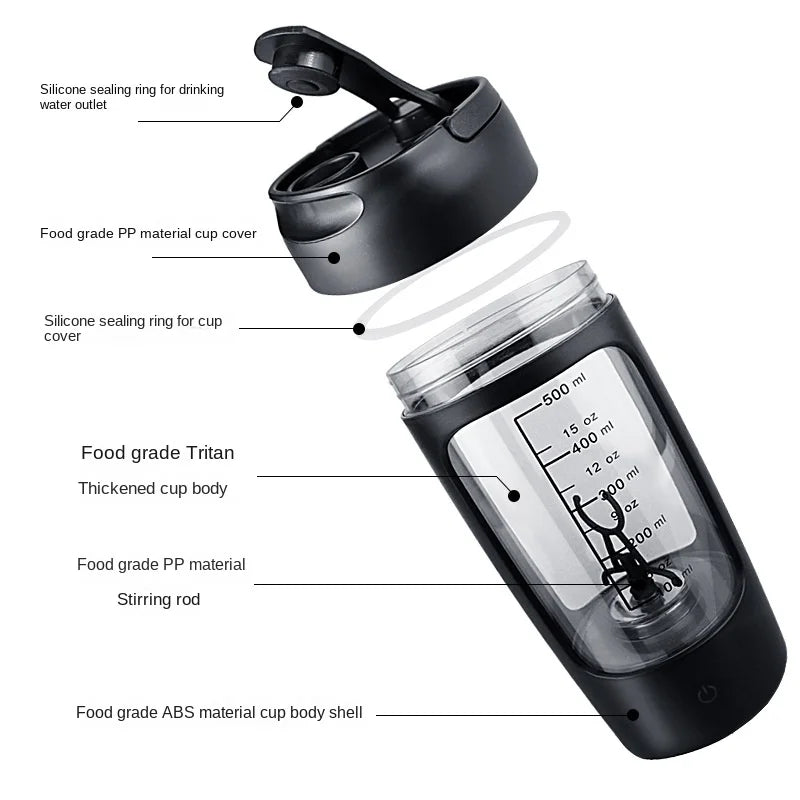 Rechargeable 650ml USB Electric Protein Shaker Bottle - Fully Automatic Mixing for Gym & Cocktails, BPA Free